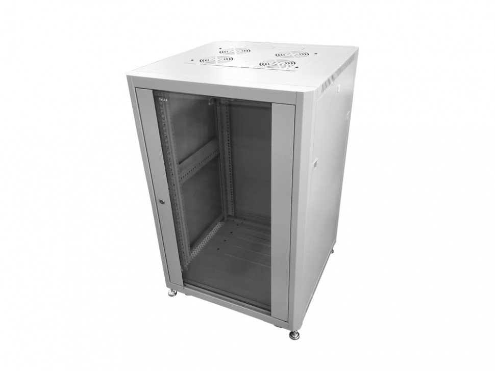 Шкаф напольный 19" Netko 27U серия Optima (600х600х1362), передняя дверь стекло, серый, разобранный (упакован в 2 коробки)