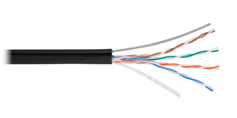Кабель LC UTP4 cat.5е, одножильный / 305м / Cu / для наружных работ с проволочным тросом