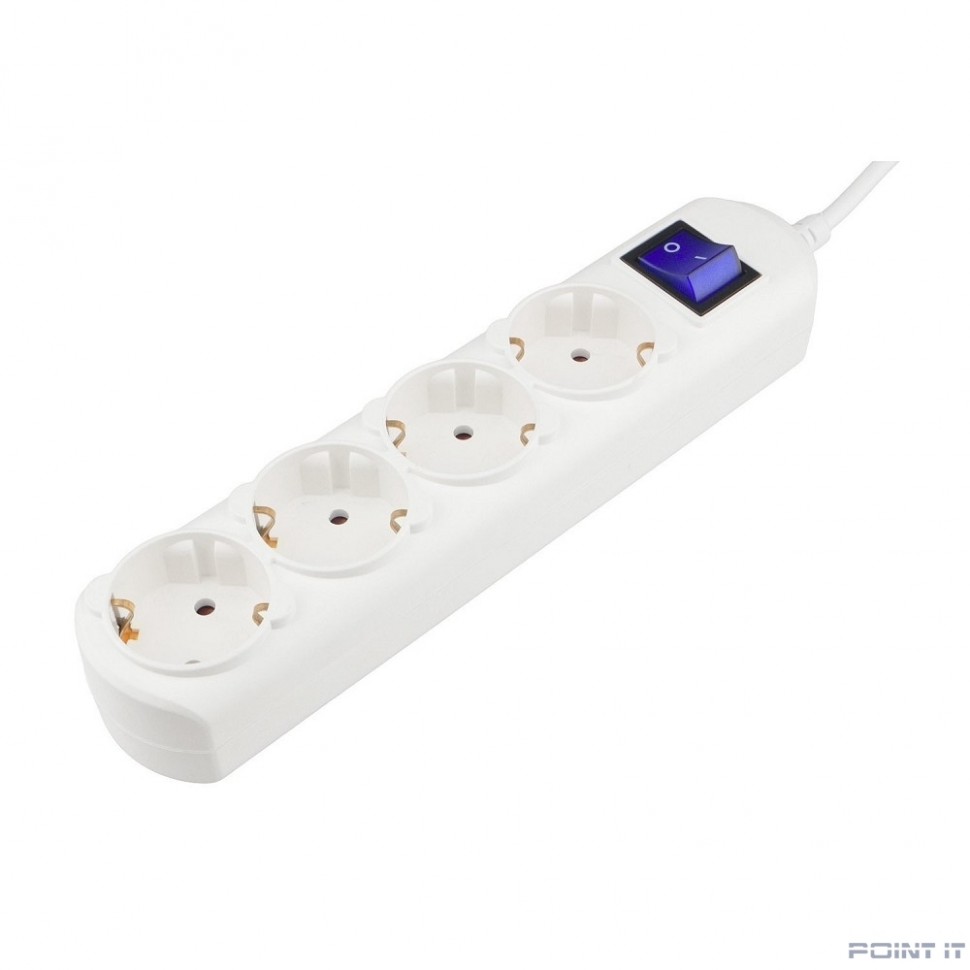 PowerCube Удлинитель (PC-5B-5M) 5.0м, 4 розетки, 16А, с/з, с выключателем, белый