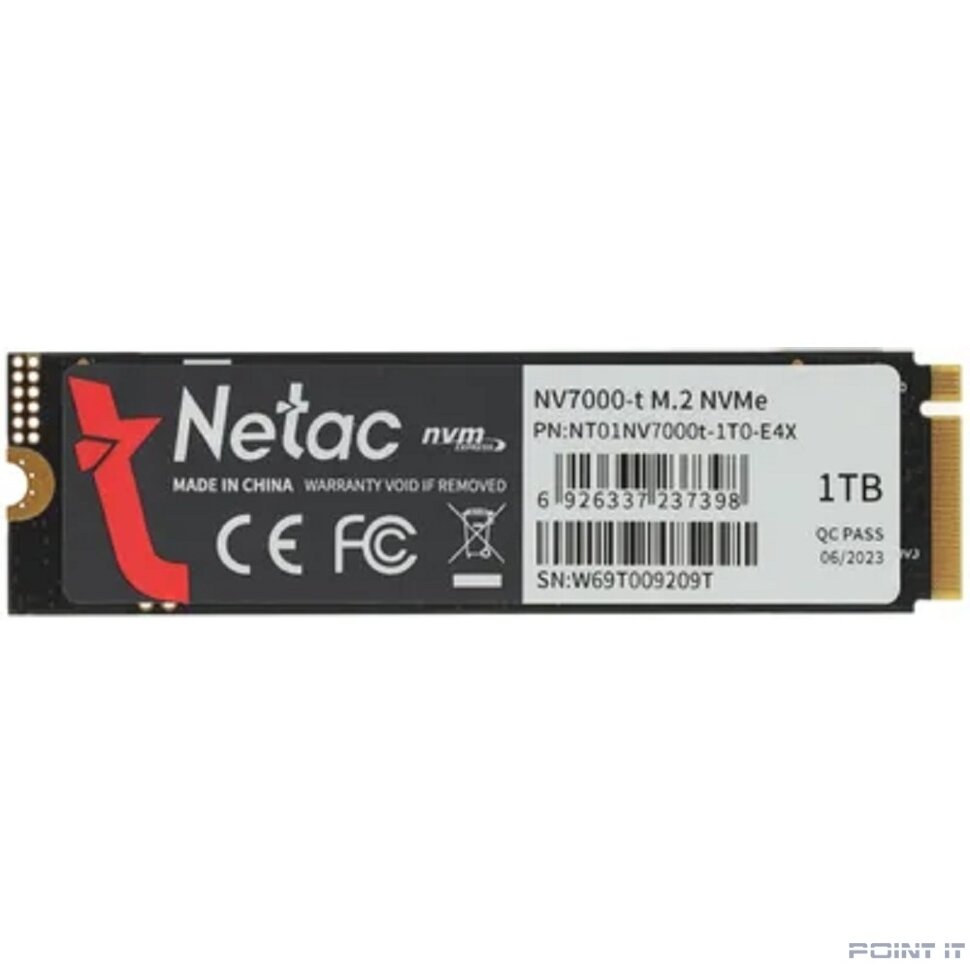SSD 1Tb, M.2 2280, Netac NV7000-t, NVMe, PCIe 4x4, 7300R/6600W, heat sink, NT01NV7000t-1T0-E4X
