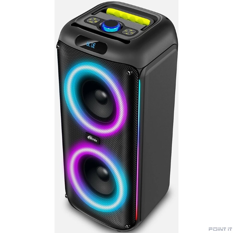 RITMIX SP-640B черный {Bluetooth, FM-радио, RGB-подсветка, AUX, USB, microSD (до 32 Гб, MP3), дисплей: LED, до 6 часов, вход: Jack 6.3 мм, Jack 3.5 мм}