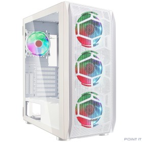 Ginzzu GL 390 боковая дверца закаленное стекло на петлях на магнитах, controller CRC10, 4* 12R6W FAN 12CM RGB Белый