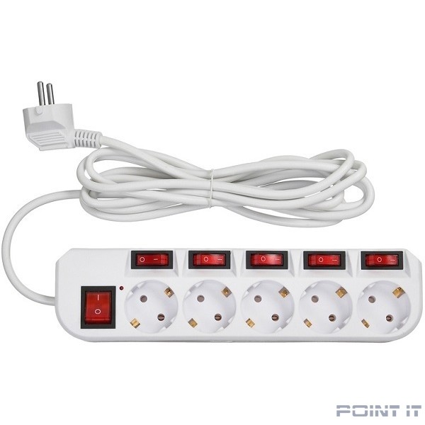 BURO Сетевой фильтр 5 розеток (500SH-3-SW-W) 3м, белый коробка {1159729}