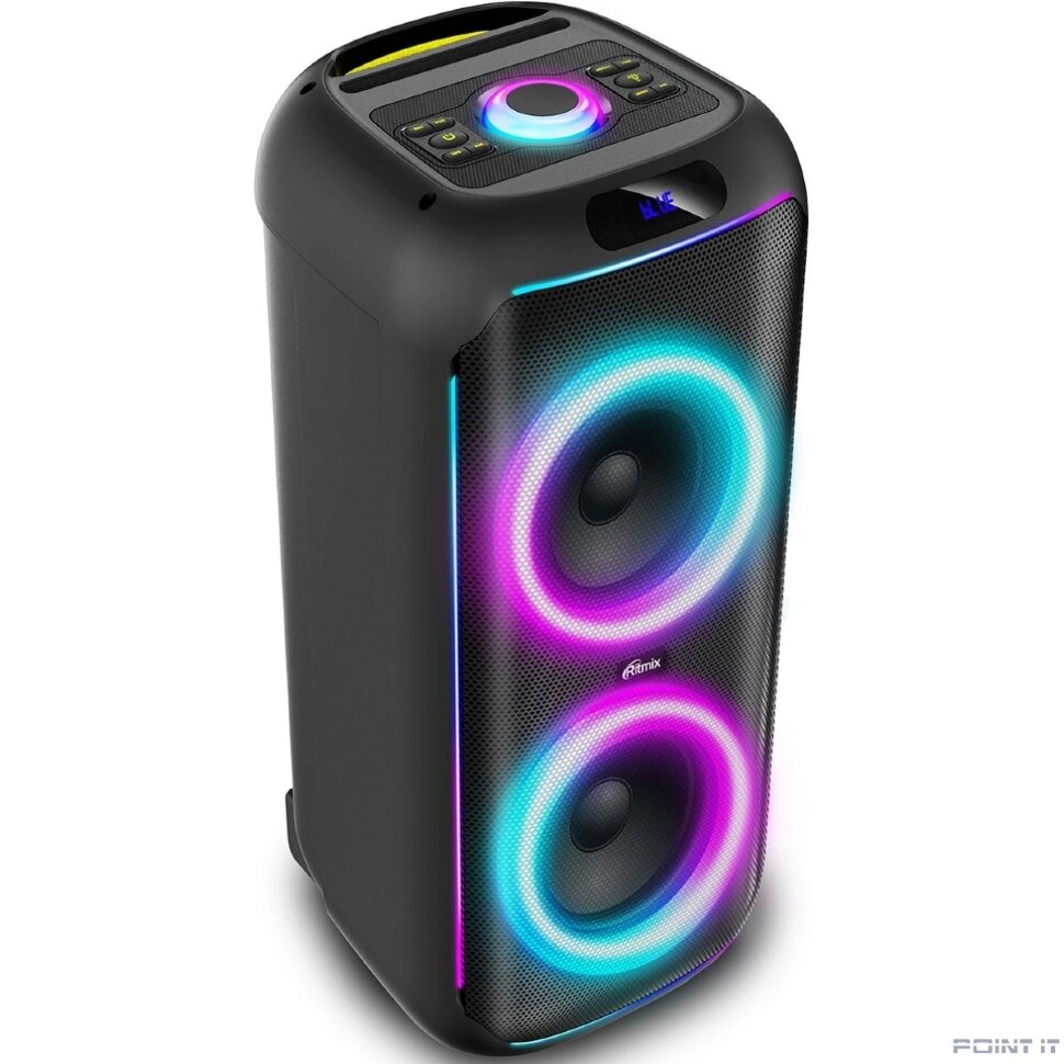 RITMIX SP-770B черный {Bluetooth, FM-радио, RGB-подсветка, AUX, USB, microSD (до 32 Гб, MP3), дисплей: LED, до 6 часов, вход: Jack 6.3 мм, Jack 3.5 мм, USB, 3600 мАч, 3.7 В, USB Type}
